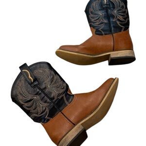 Brown and Black Leather Cowboy Boots with Western Stitching